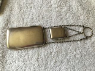 Very Rare Solid Silver Cigarette Case And Vesta Attached By A Solid Silver Chain