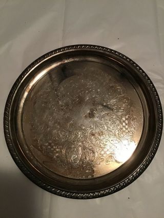 Vintage Round Silver Plate 171 Etched Wm.  Rogers Serving Tray 10 Inches Round
