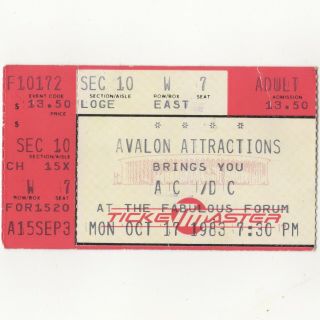 Ac/dc & Fastway Concert Ticket Stub La Forum 10/17/83 Flick Of The Switch Rare