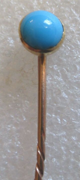 Antique 10k Gold Stickpin - Turquoise Stone Stick Pin Scarf/cravat Pin 1.  34g