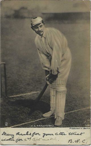 Signed Ranjitsinhji 1872 - 1933 Postcard Bhc ? 1902 Sussex England Ashes Very Rare