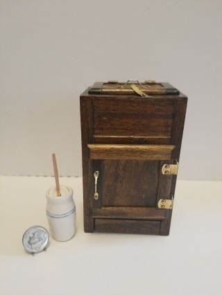 Vtg Wooden Artisan Doll House Miniature Ice Box/refrigerator Kitchen,  More