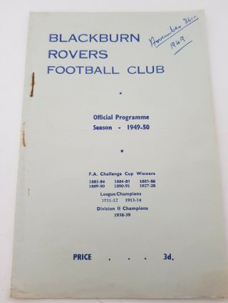 Blackburn Rovers V Sheffield United Football Programme 1949 Rare