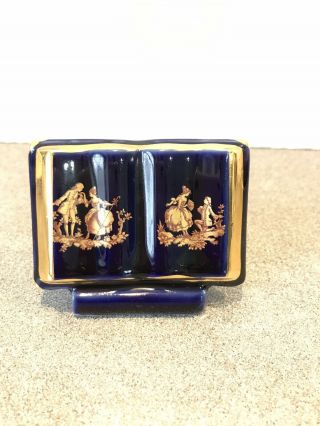 Vintage Limoges France Porcelain Miniature Book Cobalt Blue Gold Victorian