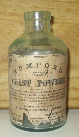 Rare Find Antique Rumford Yeast Powder Bottle With Label