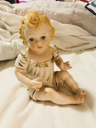 Antique Vtg Gebruder Heubach Bisque Porcelain Piano Baby Crawling 8 " Germany