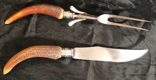 Antique / Vintage Winchester Stag Horn Antler Carving Knife And Fork Set