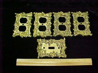 5 Vintage American Tack & Hardware Co.  Brass Switch Plate Outlet Covers Floral