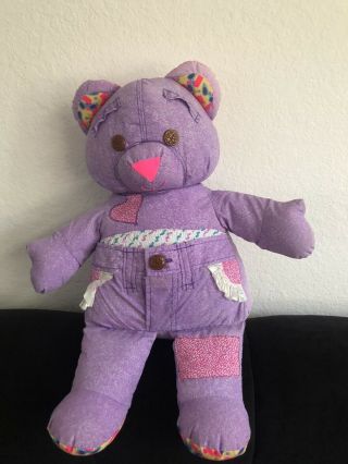 Tyco Doodle Pets Purple Secret Message Denim Teddy Bear Vtg 1990s Plush Toy 21”
