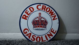 Vintage Red Crown Porcelain Sign Gas Motor Service Station Pump Plate Oil Rare