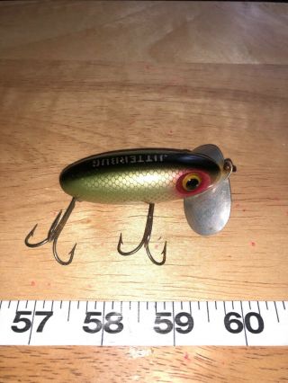 Vintage Fred Arbogast Jitterbug Black Silver Scale Lure Big Eye Early Tough 5/8z