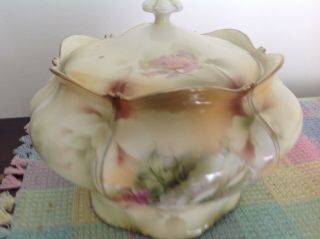 Antique R S Prussia Floral Decorated Biscuit Or Cracker Jar Red Wreath Mark
