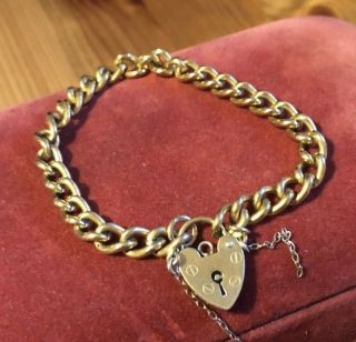Antique Art Deco Rolled Gold Bracelet With Heart Chain Rare Collectable 1920s