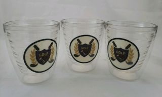 Rare Set Of 3 Tervis Tumblers Golf Shield Patch 12 Ounce Low Ball Insulated