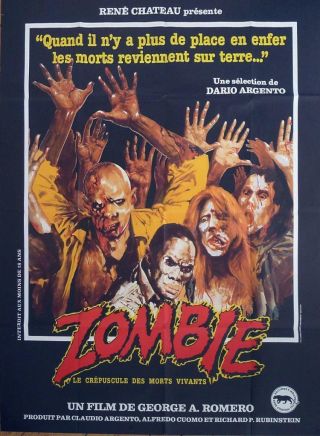 Zombie - Dawn Of The Dead - Romero - Rare Large French Movie Poster