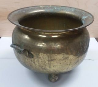 Vintage Brass Cauldron Style Planter Pot With Leaf Handles 5 " X 3.  5 " Antique