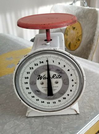 Vintage Way Rite Household Scale W/ Desirable Patina/original Red/white Paint