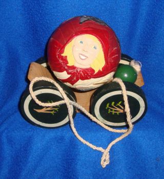 Rare Briere Studio Design Little Red Riding Hood Wooden Pull Toy Folk Art