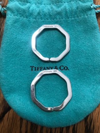 Rare Set Of 2 TIFFANY & CO 925 Vintage Sterling Silver OCTAGON Key Chain Rings 2