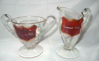 Antique Conneaut Lake Pennsylvania Pa.  Sugar & Creamer Eapg Ruby Stained