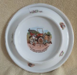 Antique 1900`s Royal Baby Plate With Teddy - C Bear And White Bear Broke Down Car