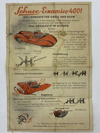 Vintage Rare 1940’s 1950’s German Schuco Ehamico 4001 Tin Toy Car Instructions