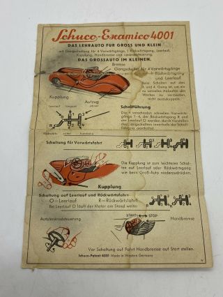 Vintage Rare 1940’s 1950’s German Schuco Ehamico 4001 Tin Toy Car Instructions 2