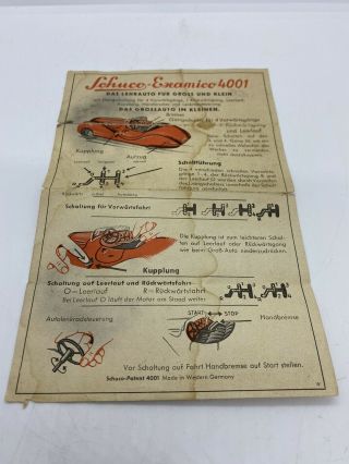 Vintage Rare 1940’s 1950’s German Schuco Ehamico 4001 Tin Toy Car Instructions 3