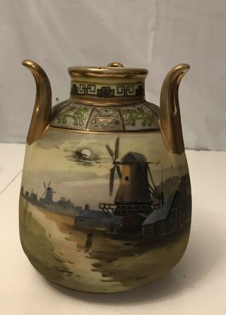 Rare Vintage Hand Painted Nippon Windmill With 3 Handle 8” Tall