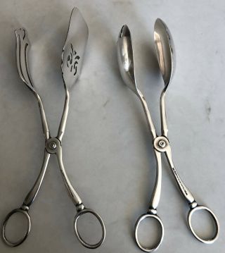 Vintage Sheffield England Silver Plated Salad Tongs And Pastry Tongs