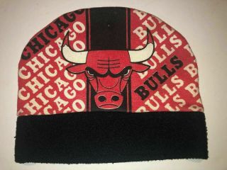 Rare Vintage 90s Official Nba Chicago Bulls All Over Print Beanie Hat Cap Jordan