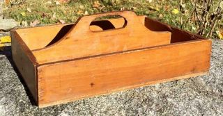 Vintage Wooden Utensil Cutlery Knife Box Tray W/center Handle Country Primitive