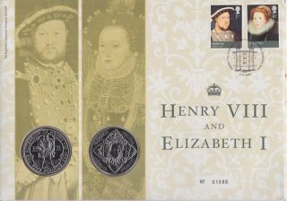 Gb Stamps First Day Cover 2009 Henry Viii & Elizabeth With 2 X £5 Coin Rare