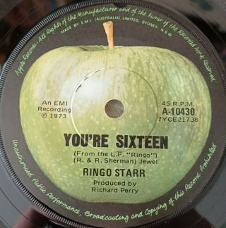 Ringo Starr Rare Aussie Green Apple 7 " 45 " You 