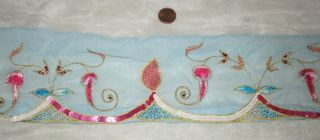 Vintage Antique Border Sari Trim Lace Rare Old Gold Zari,  Sequins 2.  5 Ft Abe76