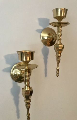 Pair (2) Vintage Solid Brass Wall Sconces Candle Holders Taper Votive Quality