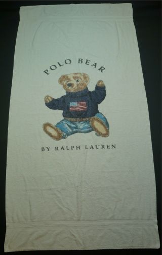 Rare Vintage Ralph Lauren Polo Usa Flag Sitting Bear Spell Out Towel 90s Stadium
