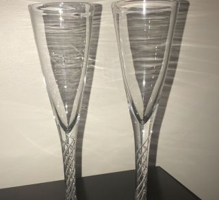 2 Rare & Stunning Vtg Simon Pearce Art Glass Champagne Toasting Flutes 11 1/4 "