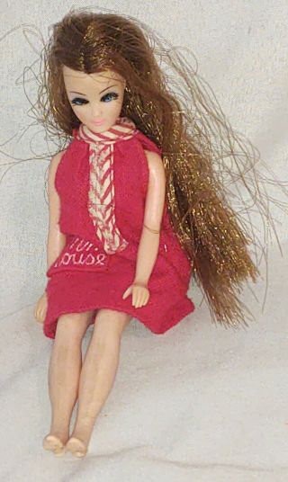 Vintage 1970s Topper Dawn Doll Angie With Red Dress On Eyes & Hair