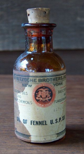 Antique Drug Store Apothecary Bottle Fritzsche Brothers Essential Oil Of Fennel