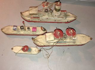 Wooden Great Navy Toy Battleship Cruiser & 2 More Made In Japan Pre War Ohki