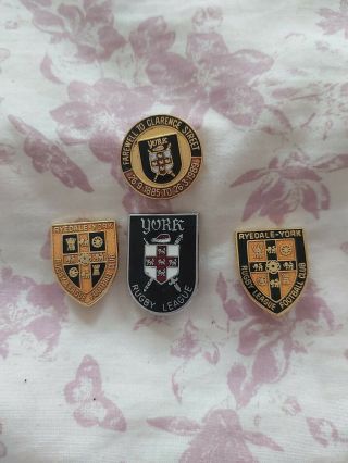 4 X Vintage York Ryedale Rugby League Badges Rare