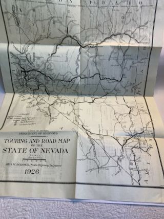 Rare 1926 State Of Nevada Road And Touring Map Dept Of Highways 17 " X 22 "
