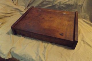 Antique Solid Wood Desk Box W Pencil Tray & Storage 13.  5x18 " Slanted For Writing