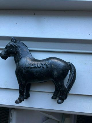 Vintage Black Cast Iron Beauty Horse Coin Bank In