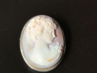 Sterling Silver Cameo 1.  25 x1 inch Antique brooch pendant age unknown 3