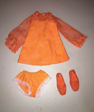 Vintage Ideal Crissy 18 " Doll Outfit - - - - Orange Lace Dress,  Panties & Shoes
