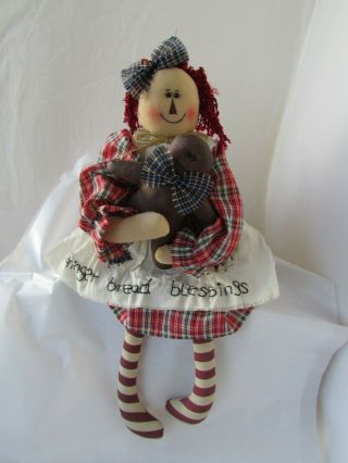 Vintage Primitive - Style Folk Art Ginger Bread Man Blessings Country Rag Doll