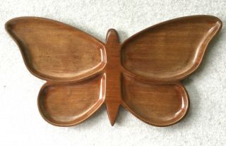 Vintage Mid Century Modern Teak Wood Divided Butterfly Serving Tray
