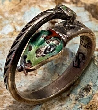 Important Rare Old Taxco Signed Handmade Sterling Snake Design Ring Adj Size See